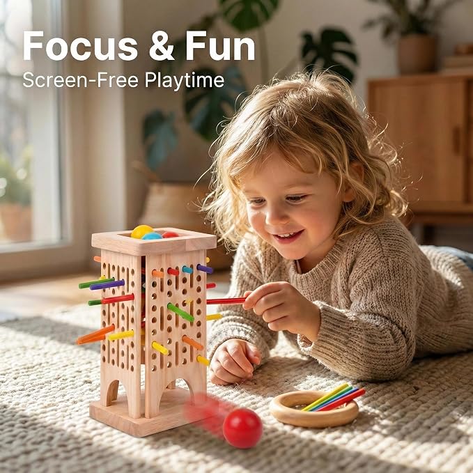 Wooden Stick Pulling Game Fine Motor Skill Strategy Board Games | STEM Logic Brain Teaser Hand Eye Coordination Focus Training Autism ADHD Sensory Therapy Family Party Activity Color Sorting