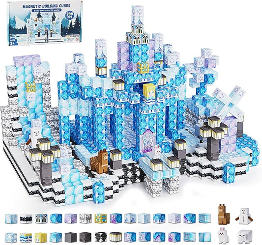 200PCS Magnetic Blocks, Magnetic Building Blocks, 0.78in Magnetic Building | STEM Game Stacking Toys for Kids, Birthday Gifts for Boys and Girls Age 3+ Years Old (ICE, Count, 200)