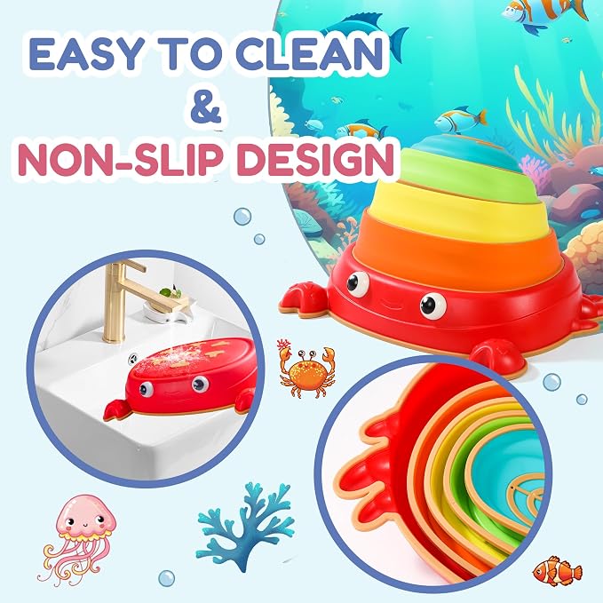 Balance Stepping Stones for Kids, Non-Slip Toddlers Sensory Toys Outdoor or Indoor Play, Promoting Motor Skills and Confidence, Coordination Toys for Children Age 3 4 5 6 7+（Crab）