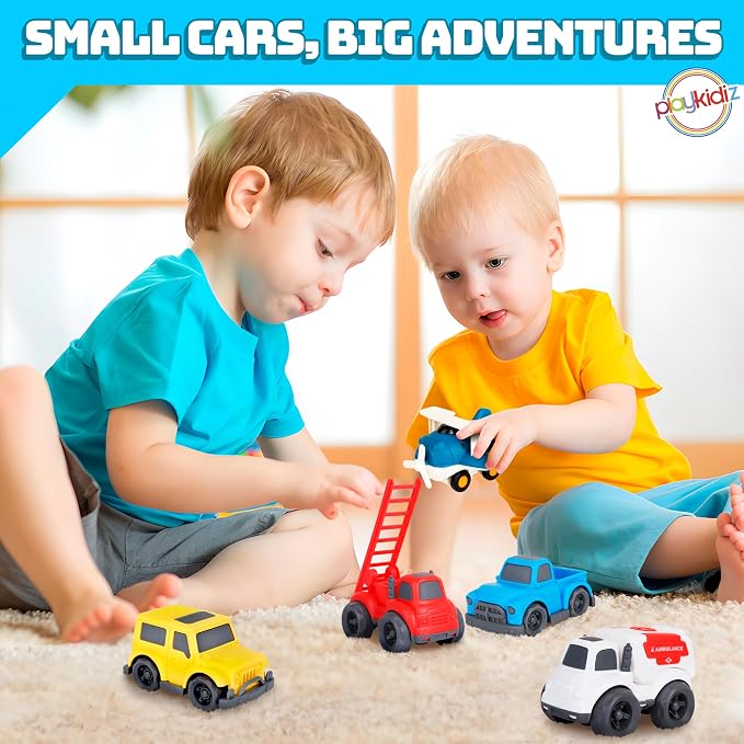 5 Pack Toddler Car Toys Playset - Toy Cars, Including Airplane, Fire Truck, Ambulance, Pick Up Truck and Jeep, Ideal Car Set Gift for Ages 3-5 (Colors May Vary)