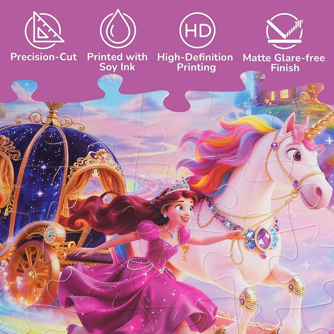 BenBen Floor Puzzles for Kids Ages 4-6, 2 x 3 Feet Unicorn Princess Puzzle | 48 Pieces Extra-Thick Large Piece Jumbo Jigsaw Puzzle for Toddlers, Preschool Educational Toy with Storage Box for Girls Boy