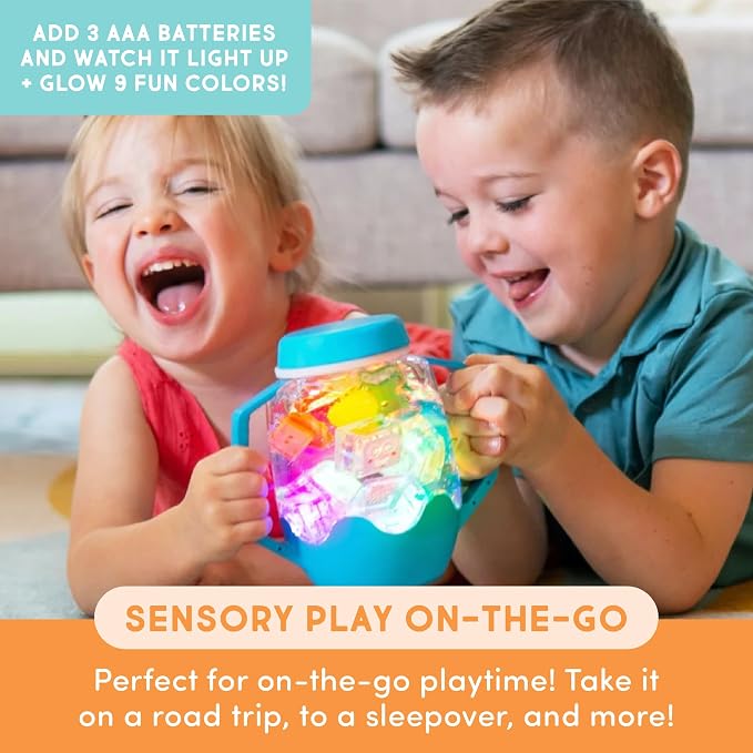 Glo Pals Play Pack Bundle, Jar, Light Up Cubes & Fillers, Cookie Monster | Sesame Street Character Water-Activated Bath Toy Cubes Glow Blue, Light-Up Sensory Jar, Themed Fun Fillers