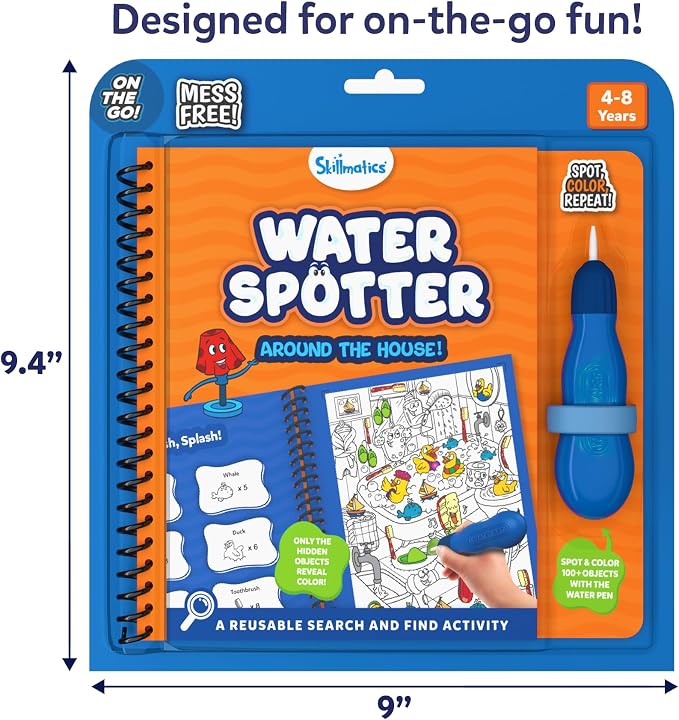 Skillmatics Water Spotter, Around the House, Travel Toy, Activity Book | Paint with Water Kit, Kindergarten Coloring Book, Screen-Free Fun, Mess-Free, Gift for Kids, Boys & Girls Ages 4, 5, 6, 7, 8