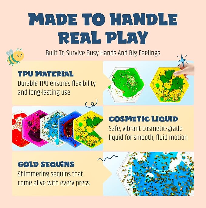 Jumble Comb Hexagon Liquid Motion Sensory Fidget Toy | Liquid-motion sensory toy for ages 3-8 with autism, ADHD or sensory needs; supports focus and visual stimulation.