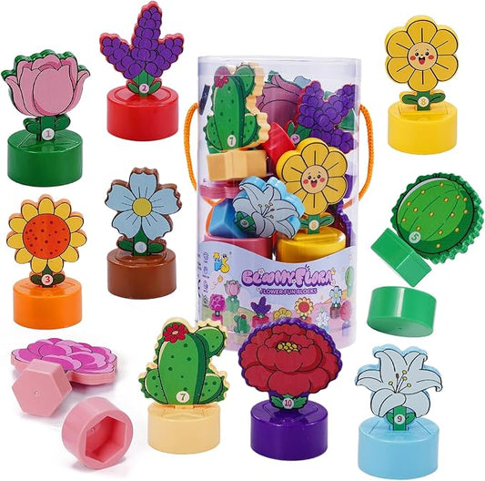GKDOMS Montessori Shapes & Colors Sorting Flower Garden Toys Matching Game | 10pack Potted Plants, Kids Flowers Building Set, Sensory Toys, Preschool Learning Activities, Educational Gifts