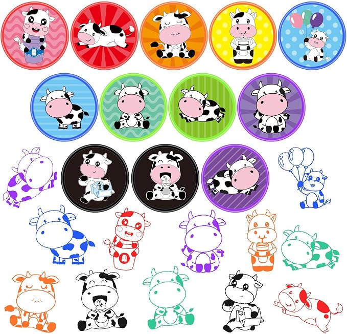 Cinrobiye 24 Pcs Cow Stampers Party Favor Set, Cute Farm Animal Stamps for Kids Birthday Party, Classroom Rewards, Farm Themed Party Supplies, Goody Bag Fillers, Barnyard Animal Toys
