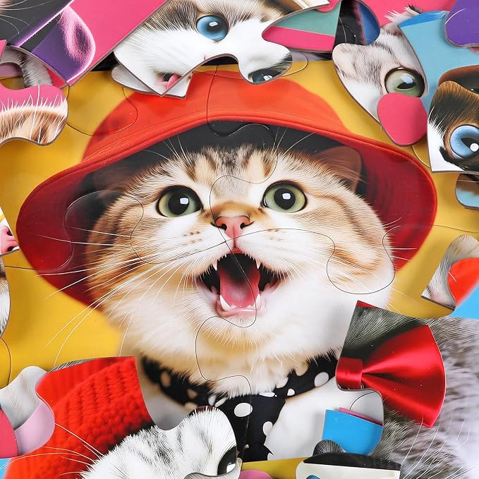 Jumbo Floor Puzzle for Kids,48 Piece Cute Cat Jigsaw Puzzle Ages 3-8 | Pet Cat Puzzle,Extra-thick Cardboard,Preschool Learning Toy,35x24 in Completed,Ages 3-8,Educational Gift for Boys and Girls