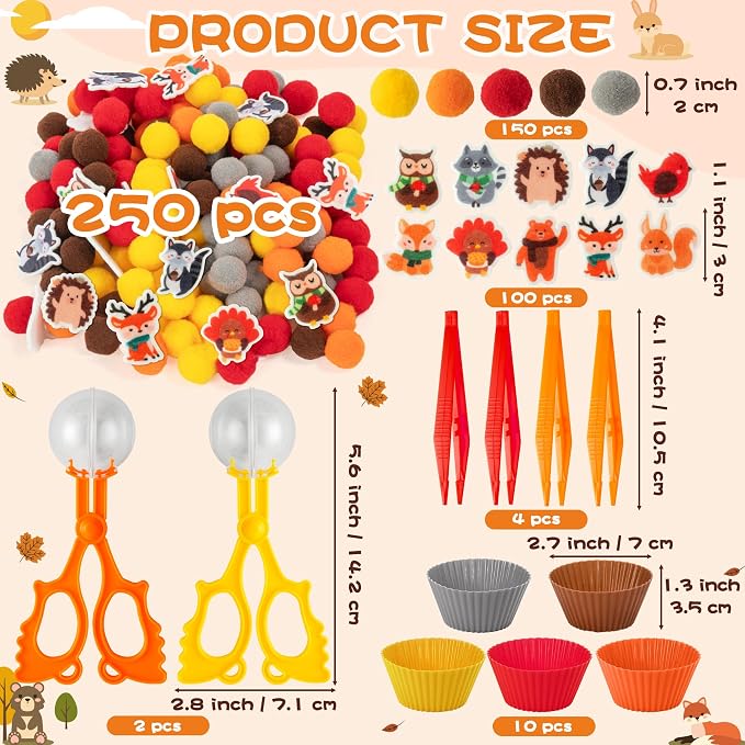 EZdhuawuse Fall Sensory Bin Fillers - 267 Autumn Animals Thanksgiving Fine Motor Toys Sorting Stacking Toys for Kids, Felt Hedgehog Squirrel Turkey for Preschool Education Early Development Activity