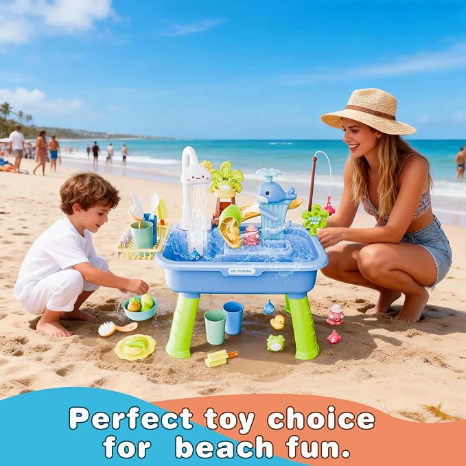 2026 Upgraded Water Table for Toddlers 1-3, Kids Play Sink with Running Water, Toddler Kitchen Sink Toy with Pump, Fishing Game & Sensory Water Play Toys for Boys Girls (Blue)