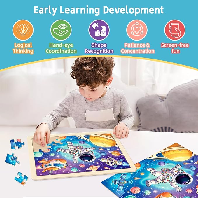 Puzzles for Kids Ages 4-6, 6-Pack 30-Piece Wooden Kids Puzzles | Discovery World Themes | Educational Puzzles for Kids Ages 3-5, Age-Appropriate Learning Toys, Ages 3+