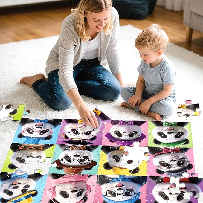 Jumbo Floor Puzzle for Kids,48 Piece Panda Jigsaw Puzzle Ages 3-8 | Panda Theme Animal Puzzle,Extra-thick Cardboard,Preschool Learning Toy,35x24 in Completed,Birthday Gift for Boys and Girls