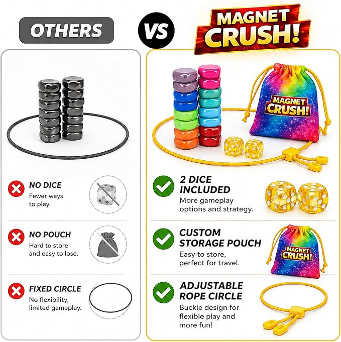 Magnet Crush Magnetic Strategy Board Game (Rainbow) for Kids & Adults, Fun Tabletop Magnet Placement Game, STEM Educational Toy, Family Party Game, Travel Game, Puzzle Brain Teaser, Gift for Ages 9+