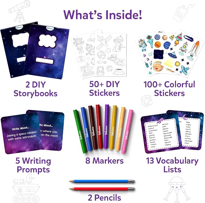 Skillmatics Storybook Art Kit – Space 2.0, Writing Activity, Gift for Kids | Create Space Stories, 300+ Stickers, Scrapbooking & Journal, Storytelling Activity, Screen-Free Craft, Ages 5, 6, 7, 8, 9
