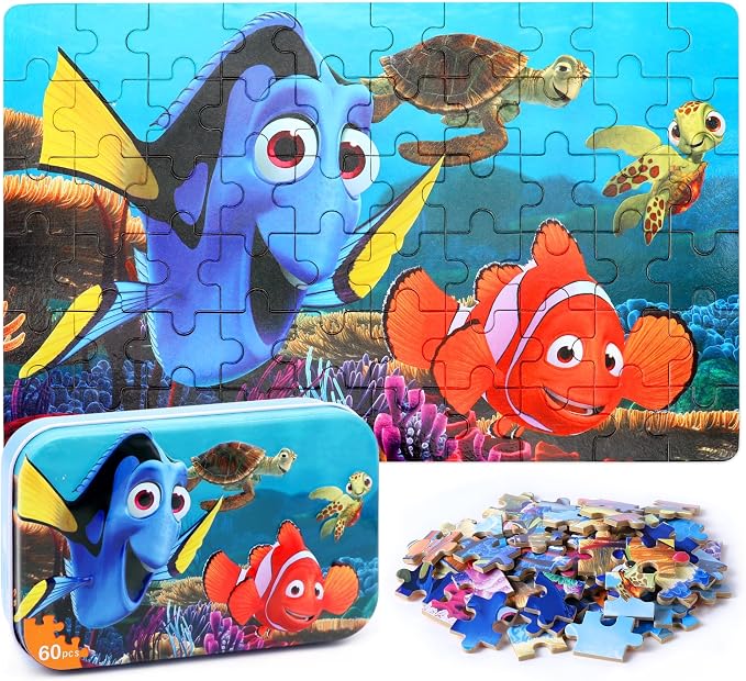 LELEMON Ocean Puzzles for Kids Ages 4-6,Underwater World 60 Piece Puzzles for Kids Ages 4-8,Children Jigsaw Puzzles in a Metal Box,Educational Learning Puzzle Toys for Girls and Boys | Ocean Children Jigsaw Puzzles for Kids Ages 3-5 Kids Puzzles,Educat...