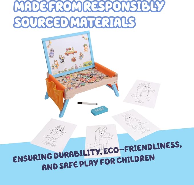 Bluey Art Creation Station, 100 Magnets & Whiteboard Lid | Foldable legs, storage pockets for magnets, portable design; Bluey activity set for kids ages 3-5
