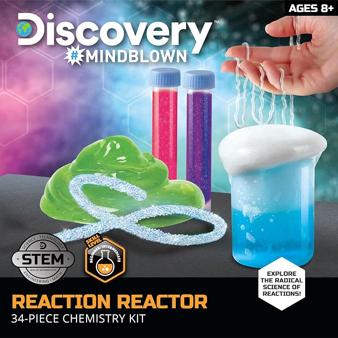 Discovery™ Reaction Lab Chemistry Set – 41 STEM Experiments for Kids| Includes Black Light Pen, Crystal Growing, Slime, Goo| Educational Learning Toy| Science Activity Kit| Boys & Girls Gift| Age 8+