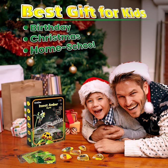 GobiDex Amber Dig Kit for Kids Ages 6+, Excavate 6 Insects Specimens | STEM Geographic Educational Bugs Toys, Excavation Toys for Fun Bugs Party Favors, Science Kits for Kids Age 6-8 8-12