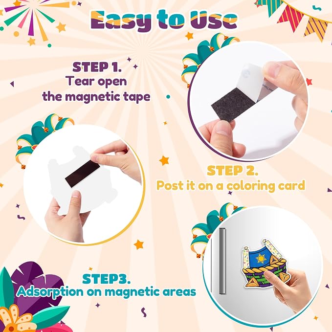 Purim Coloring Craft Kit - 30Pcs Happy Purim Color Your Own Magnets for Kids Blank DIY Coloring Fridge Magnets for Jewish Purim Carnival Holiday Party Supplies School Classroom Activities Decor