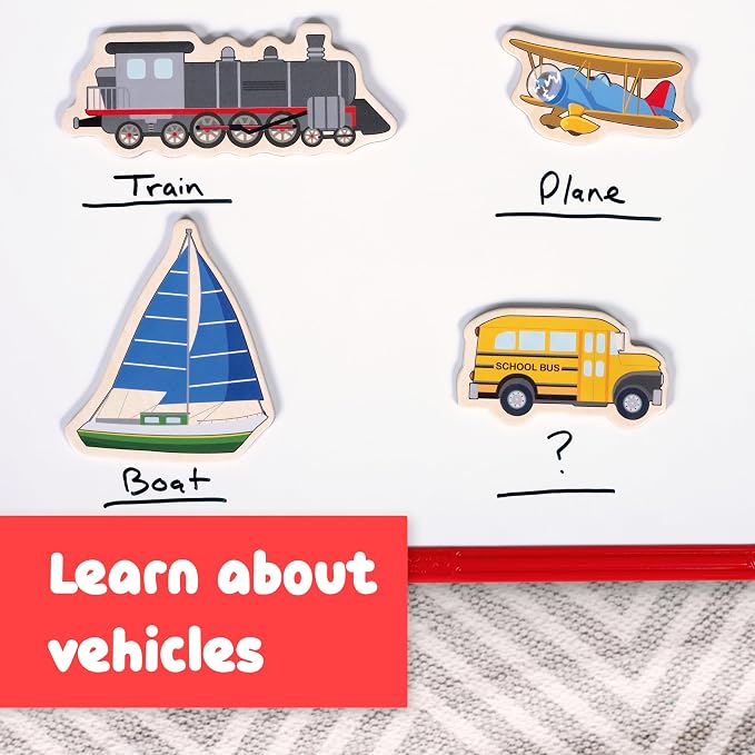 Spark & Wow Wooden Magnets, Transport | Magnets for Kids Ages 2+, Perfect for Fridges, Whiteboards and More