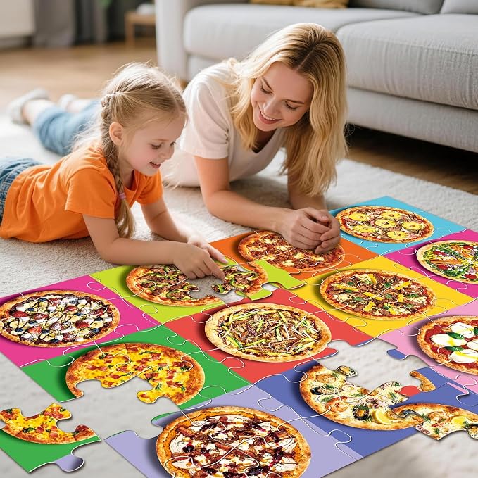 Jumbo Floor Puzzle for Kids,48 Piece Pizza Jigsaw Puzzle Ages 3-8 | Food-themed Learning Puzzle with Colorful Pizza,Extra-thick Cardboard,35x24 in Completed,Gift for Boys and Girls