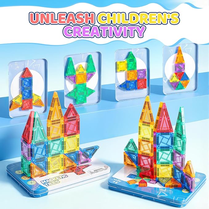 Mini Travel Magnetic Tiles,1.5Inch Magnet Building Blocks Toddler Essentials Set Portable Construction Toys for Airplane Car Kid Aged 3+ Birthday Gift