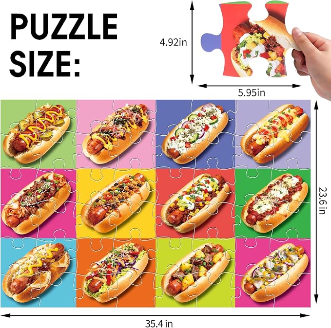 Jumbo Floor Puzzle for Kids,48 Piece Hot Dog Jigsaw Puzzle Ages 3-8 | Food-themed Learning Puzzle with Colorful Hot Dog,Extra-thick Cardboard,35x24 in Completed,Preschool Gift for Boys and Girls
