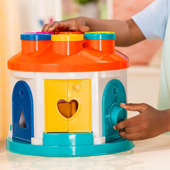 Battat Color Sorting Toy with Keys and Storage, Toddler, 14-Piece Set | Take-along shape sorting house with 12 different shapes, color-coded keys, carry handle, and storage inside, 2+ Years