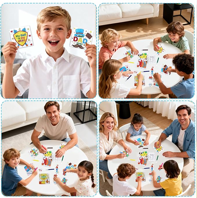 24 Set Fathers Day Crafts for Kids Classroom Bulk, Father's Day Arts DIY Jigsaw Puzzle with Shirt Hat Crown, Summer Camp Best Dad Activity Painting Kit for School Gifts Coloring Games Party Favors