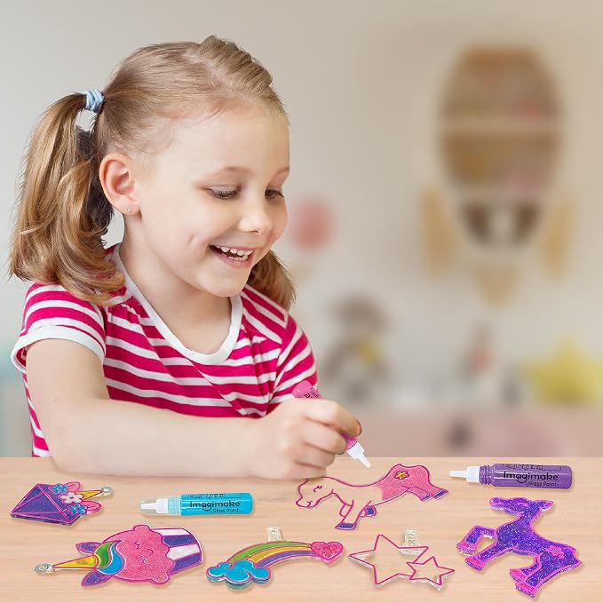 Imagimake Window Art - Unicorn, DIY Mess-Free 16 Pieces Suncatcher Kit | Stained Glass Painting Craft Activity for Kids, Birthday Gift for Girls Ages 5,6,7,8,9,10,12 Years Old