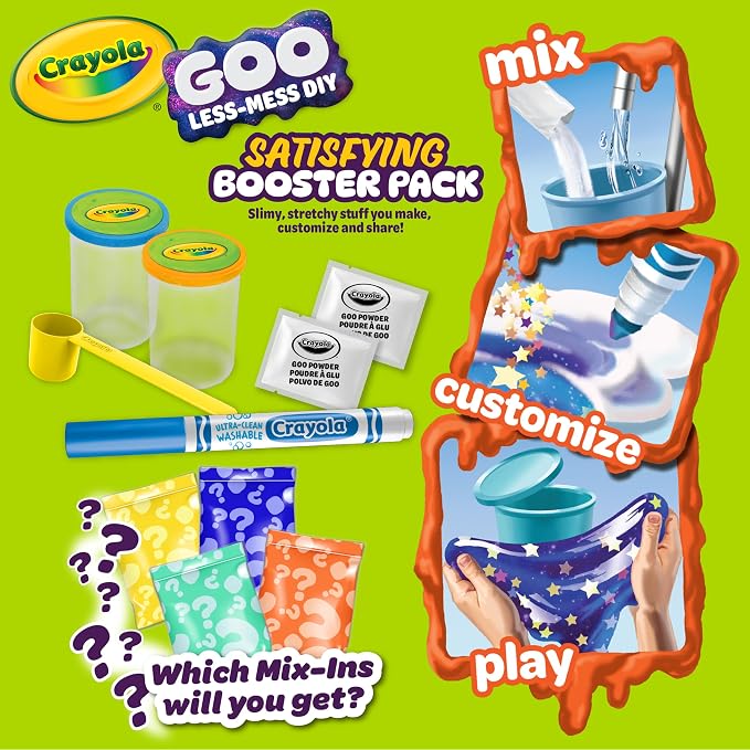 Crayola Satisfying Goo Making Kit, Slimy DIY Craft for Kids, Sensory Fidget Putty, Less Mess Activity, Includes Mix Pouches & Mix Ins, Gift for Kids, 6+