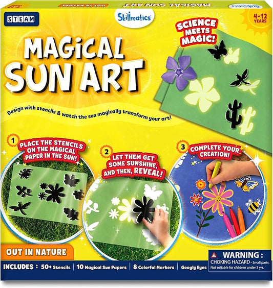 Skillmatics Magical Sun Art – Out in Nature, STEM Paper Craft Kit for Kids | Decorative Paper, Nature Stencils & Markers, Create with Sunlight, Mess-Free, Gifts for Ages 4, 5, 6, 7, 8, 9, 10, 11, 12