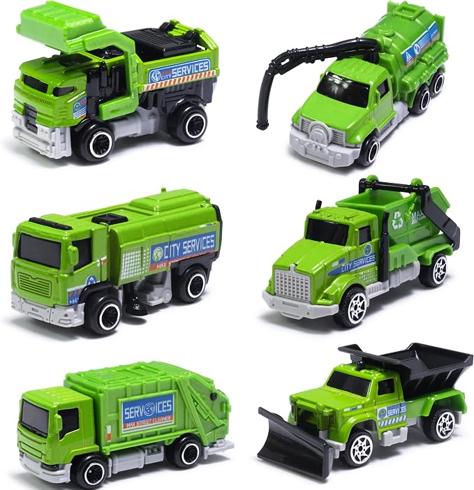 Oriate Mini Trash Truck Toy for Kids 4-7,6PCS Diecast Garbage Truck Toys | Sanitation Alloy Cars Model Set 1:64, Sewage Suction Cleaning Vehicles, Waste Management Trucks, Christmas Birthday Gifts 3+