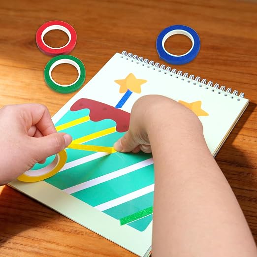 Kyerivs Colored Masking Tape, 8PC Activity Book Tape for Kids | Colorful Craft Tapes Painters Tape DIY Craft Arts, Spray Painting Masking and Protection, Art Supplies for Kids