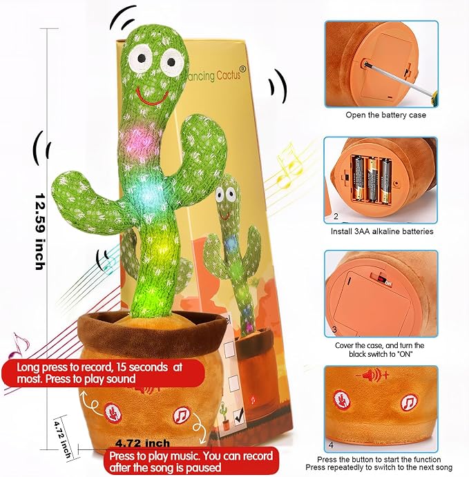 Emoin Talking Cactus Toy, Interactive Toys Dancing Cactus Toy Mimicking Repeating What You Say, Toddler Infant Baby Toys Gifts for 6 7 8 9 10 Month Old Baby Toys for 1 2 3 Year Old Boy Girl | Mimicking Repeating What You Say, Toddler Infant Baby Toy Gi...