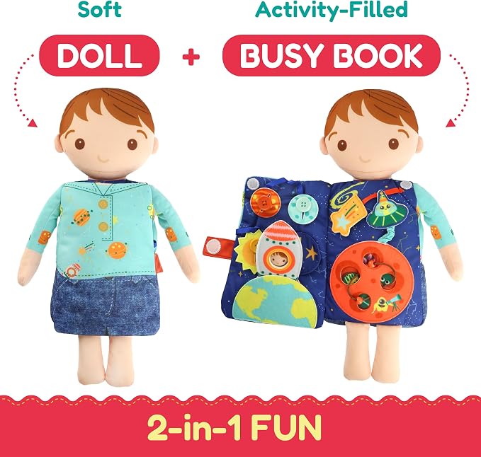 Max the Astronaut – 2-in-1 Soft Activity Doll & Busy Book | Screen-Free Travel Plush Toy with Tethered Pieces for Toddlers and Preschoolers ages 1–4 by Aleni Brands