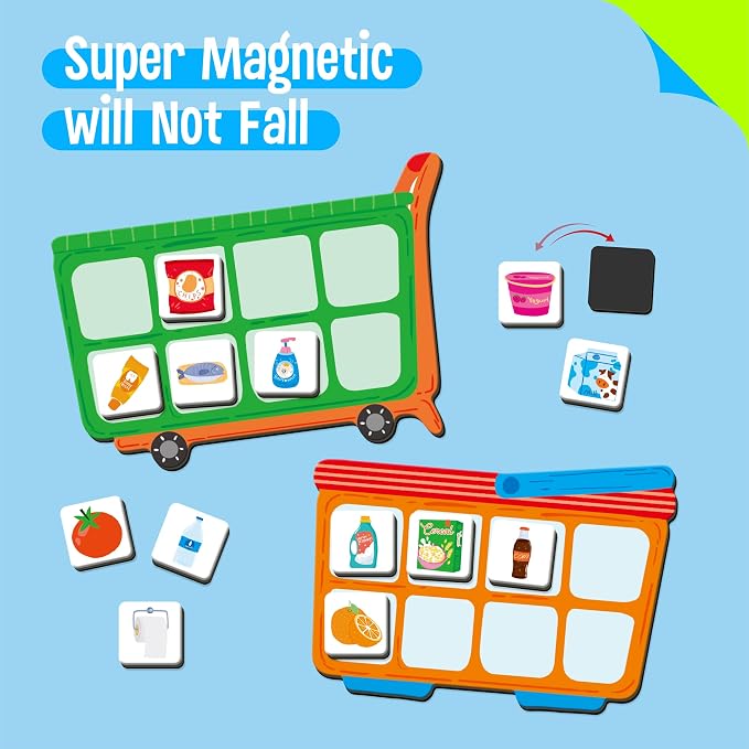 SpriteGru Magnetic Shopping List Game, Funny Spanish Groceries Matching Memory Game, Race to Collect Your Items Educational Toy for Boys & Girls at Home