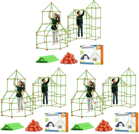 Tiny Land Fort Building Kit Creative Fort Indoor Outdoor for 5-12 Years Old Boys and Girls STEM Building Toys with Storage Bag DIY Castles Tunnels with 86 Rods and 44 Balls (Pack of 3)