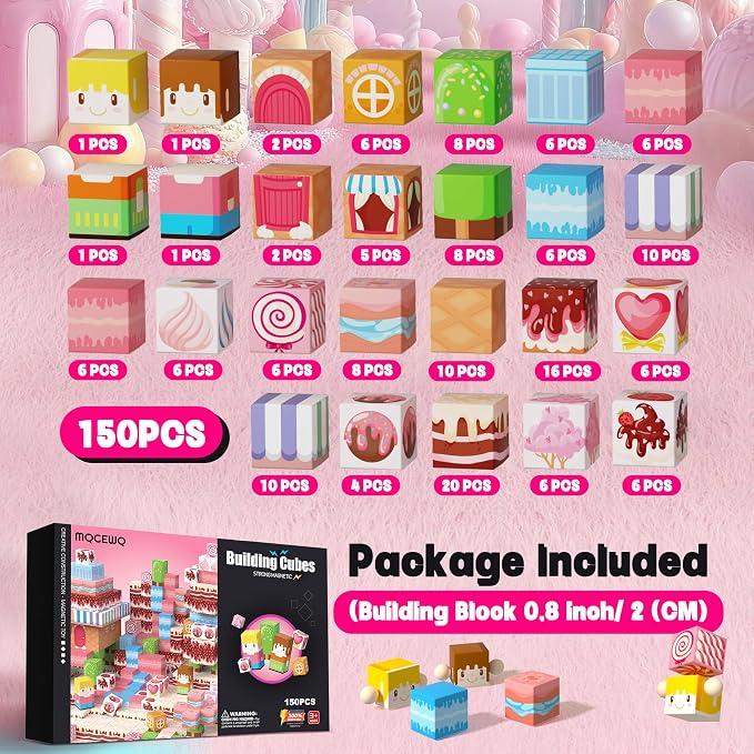150 PCS Magnetic Building Blocks Toys,Magnet Cubes Pink Princess Set for Kids Age 3+ Girls Stacking Magnetic Titles for Kids STEM Montessori Learning Toys Birthday Gifts