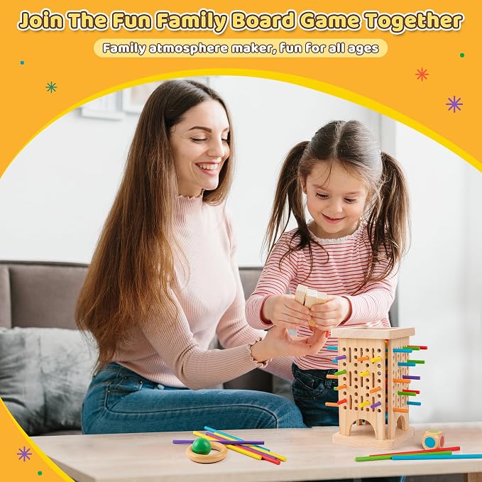 Montessori Game Wooden Board Game, Colorful Wooden Sticks Dice Game Math Educational Toys for 3 4 5 6 Years Old, Fine Motor Skills Toys & Counting Toy Family Game Travel Toys Gifts for Kids