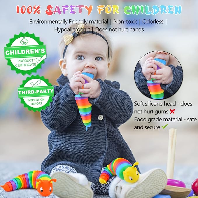 Cevioce Fidget Slug Toy, Sensory Slug Fidget Toys for Kids & Adults, 3 PCS Autism Sensory Toys for Children Toddlers, Toddler Toys 3+ Year Old, Easter Basket Stuffers Gifts for Kids Boys Girls C
