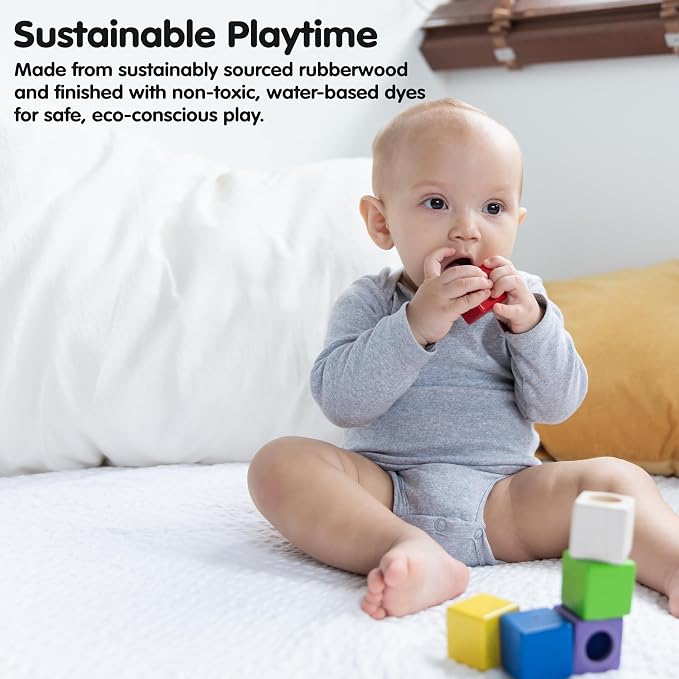 PlanToys® Sensory Activity Blocks for Toddlers 9-Piece Set Ages 12 Months+ | storage bag, visual, tactile, sensory blocks, girls, boys, auditory fine motor cognitive learning gift preschool new set