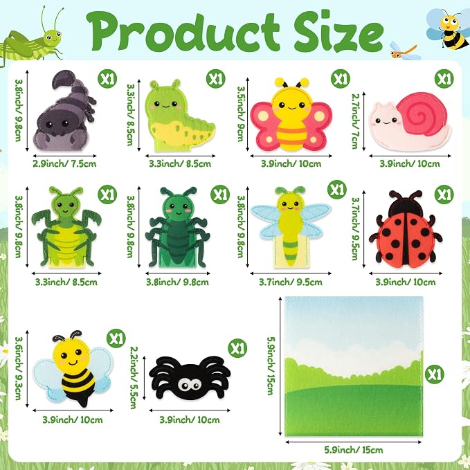 COcnny Insect Finger Puppets Craft - 11pcs Bugs Felt Finger Puppet with Storage Bag Set Making Crafts Kit for Kids, Make Your Own Story Telling Toys, Animals Role Play for Boys Girls Toddles Ages 3-8
