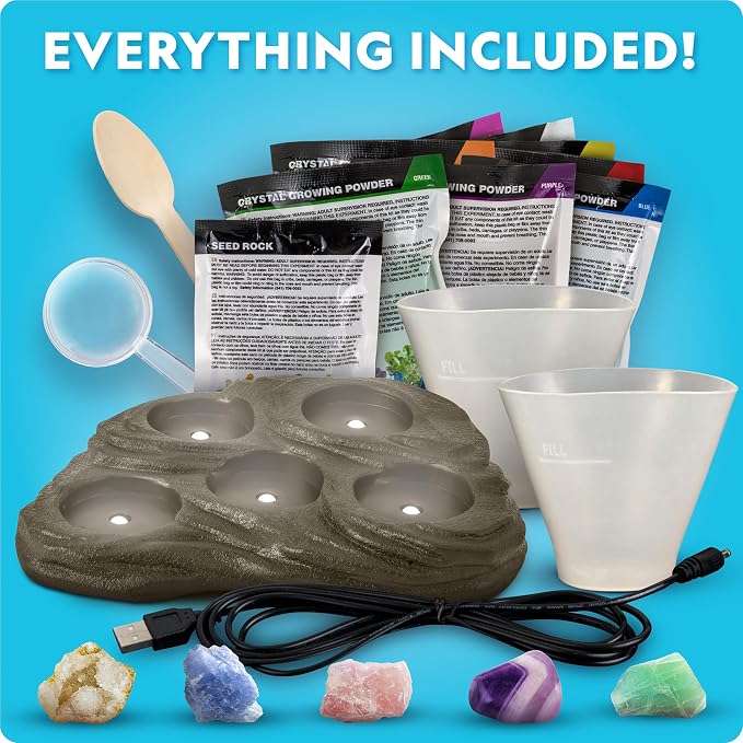 National Geographic Mega Crystal Growing Kit with 8 Crystals Ages 8-12 | Grow 8 Colorful Crystals, Light-Up Night Display, Crystal Making Experiment, Science Kit, STEM Learning, Birthday Gift