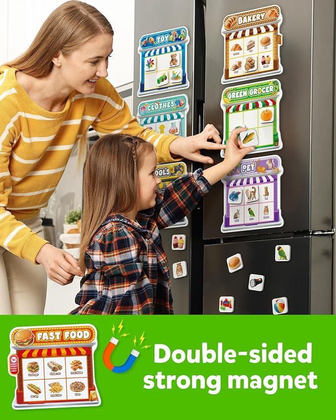 Coogam Magnetic Sorting Toys, Montessori Fridge Magnets Matching Game | Food Pets Grocery Furniture Category Recognition, Educational Learning Fine Motor Toy Gift for Toddler Ages 3-8