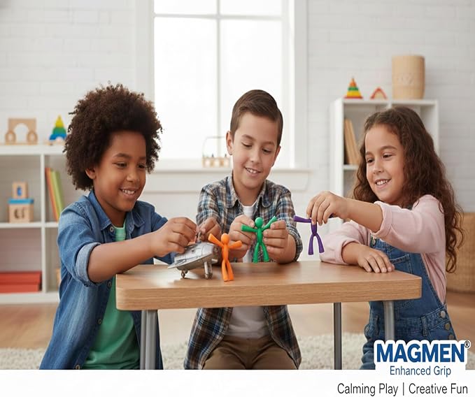 MAGMEN Magnetic People Figures-10 Pc Kids Magnet Men Travel Toy Characters | 3 in. poseable fidgets, magnets securely embedded. Quiet car and desk play. Party favors. w/metal play tin