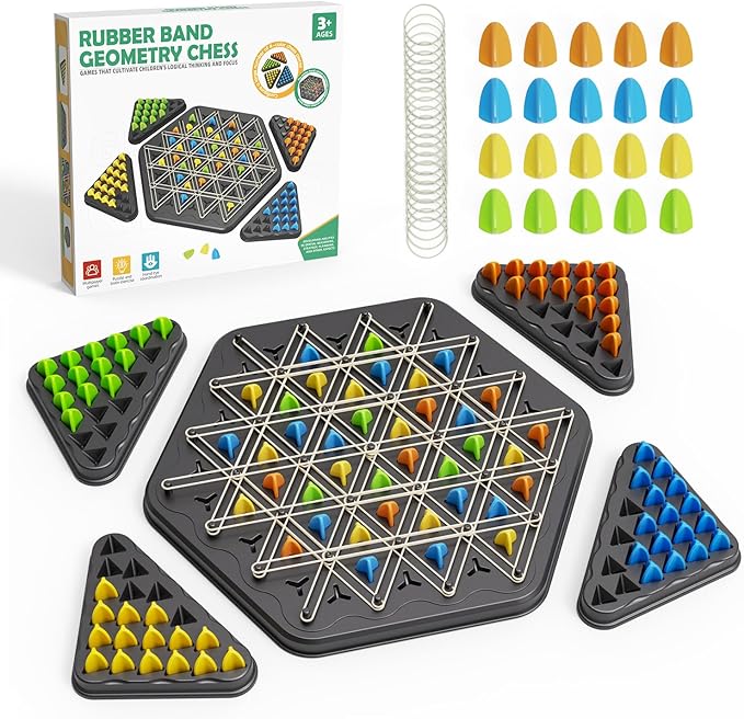 Chain Triangle Chess Game, Strategy Board Games for Kid 6-8-12, Chess Board Games for Adults, Family Games for Kids Adults, Triangle Rubber Band Game, 2 to 4 Players, Kids Christmas Birthday Gifts