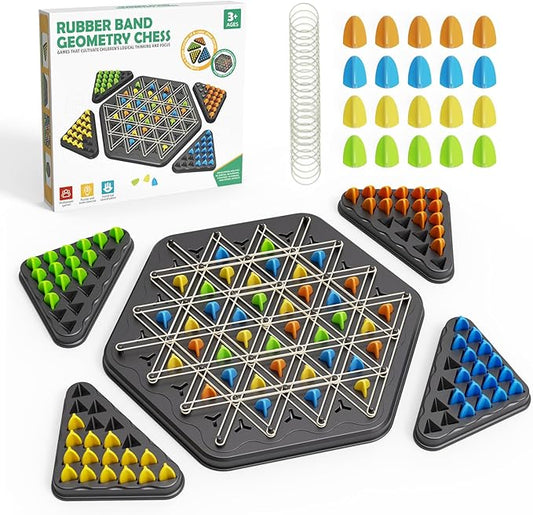 Chain Triangle Chess Game, Strategy Board Games for Kid 6-8-12, Chess Board Games for Adults, Family Games for Kids Adults, Triangle Rubber Band Game, 2 to 4 Players, Kids Christmas Birthday Gifts
