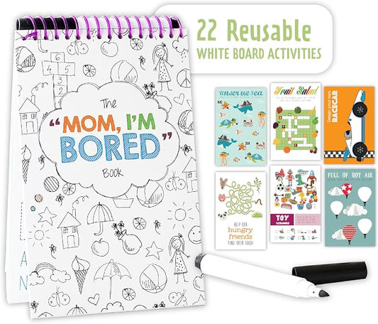 Squirrel Products Mom, I'm Bored Children's Activity Book, Fun Reusable Dry Erase Toy - Roadtrip Essentials, Word Games, Screen Free Activites for Kids Ages 3 and Up - Original Version
