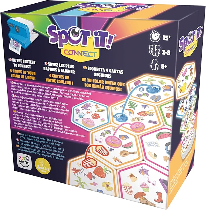 Asmodee Spot It! Connect - Fast-Paced Team Matching Game, Quick Reflexes, Fun for Game Night with Family and Friends, Great for Kids & Adults, Ages 8+, 2-8 Players, 15 Minute Playtime | Match symbols to connect four cards in a row. Ages 8+, 2-8 players...