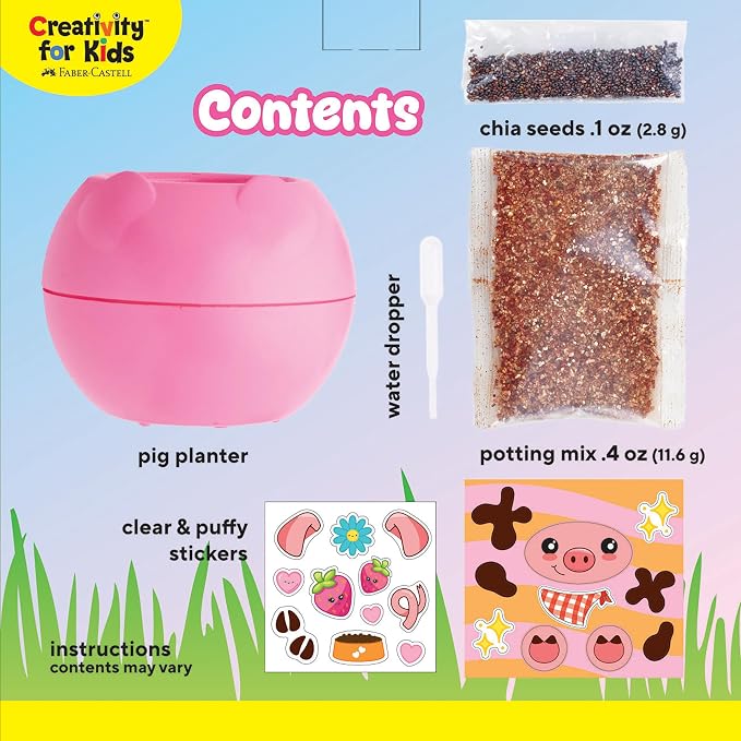 Creativity for Kids Plant-a-Pet Barnyard Pig Kit | Decorate, Plant & Grow Your Own Pet | Chia Seed Gardening Craft | Spring Crafts & Screen-Free Kids Activity (Ages 6+)
